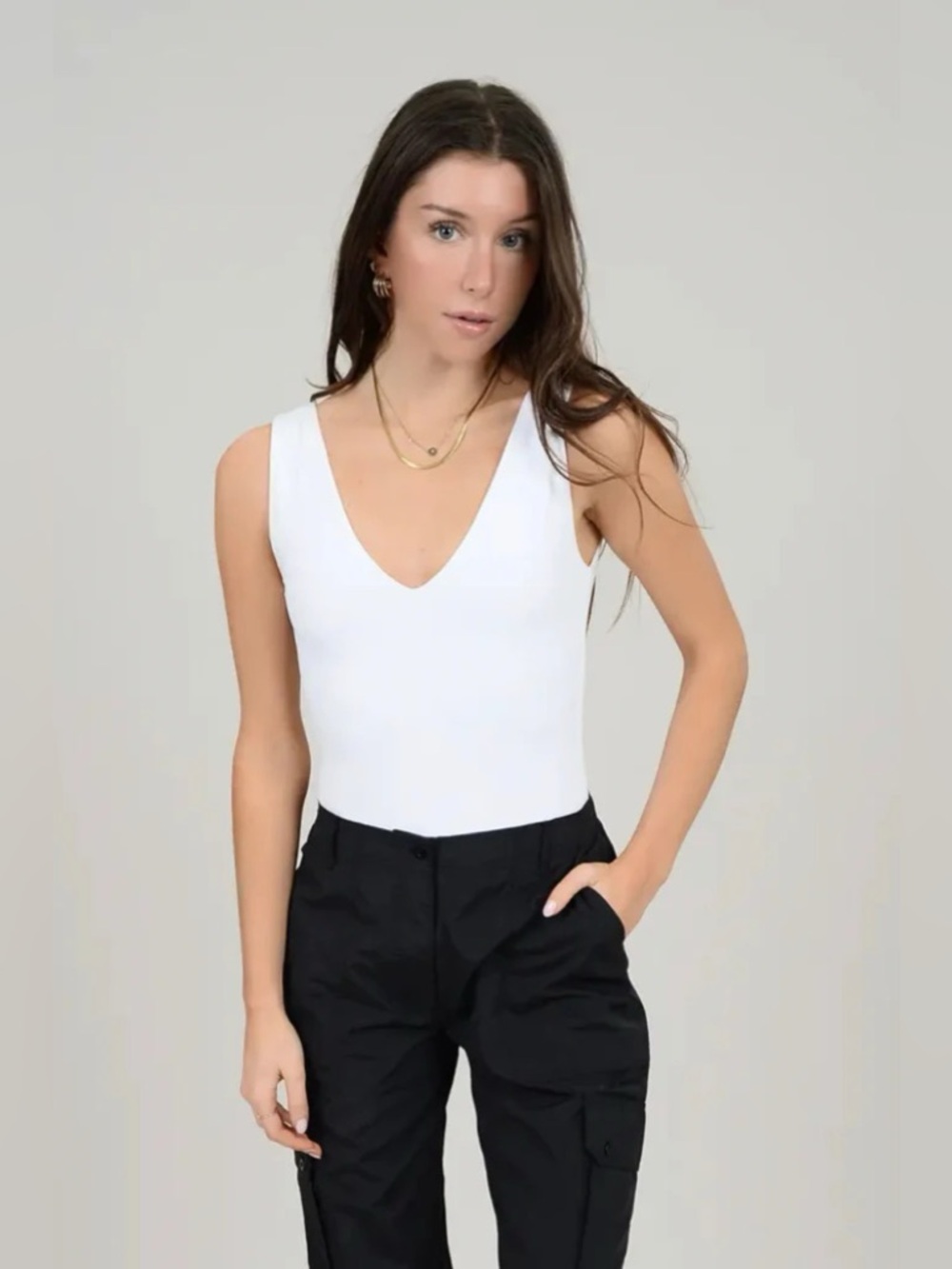 Anthropologie Second Skin by RD Style Valentina Double V White Bodysuit Size XS